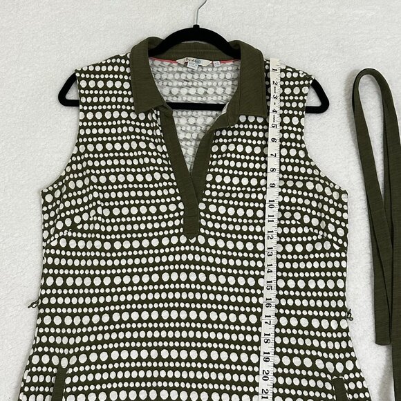 Boden Women's Sleeveless Midi Shirt Dress Pockets Tie Belt Size 10L Olive White - Picture 5 of 9